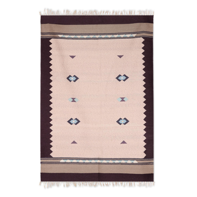 Petal Pink Geometric Wool Area Rugs from India (4x5.5)