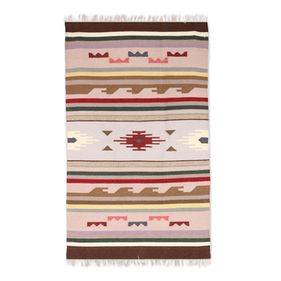 Colorful Geometric Wool Area Rug from India (3x5)