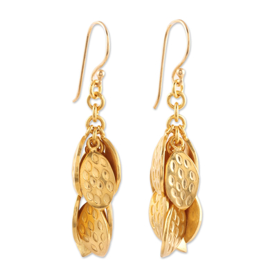 Leaf-Shaped Gold Plated Sterling Silver Dangle Earrings