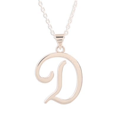 Sterling Silver Letter D Pendant Necklace from India