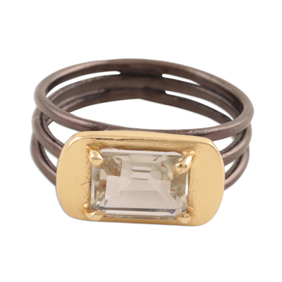 Gold Accented Prasiolite Single-Stone Ring from India