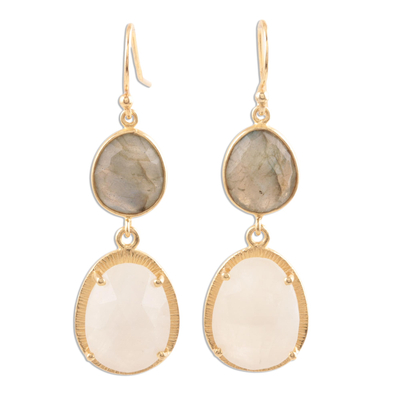 Gold Plated Rainbow Moonstone and Labradorite Earrings