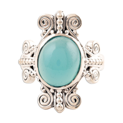 Swirl Pattern Chalcedony Cocktail Ring from India