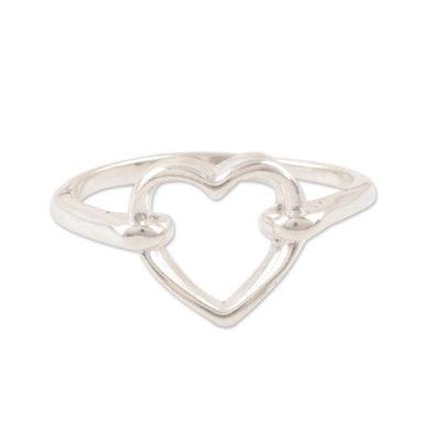 Heart-Shaped Sterling Silver Band Ring from India
