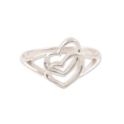 Romance-Themed Sterling Silver Heart Band Ring from India