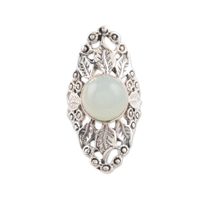 Leaf Pattern Chalcedony Cocktail Ring from India