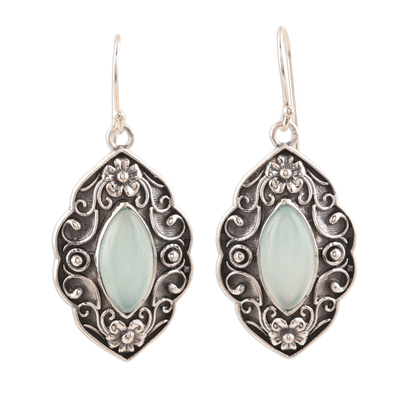 Blue Chalcedony Floral Dangle Earrings from India