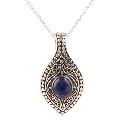 Patterned Lapis Lazuli Pendant Necklace from India