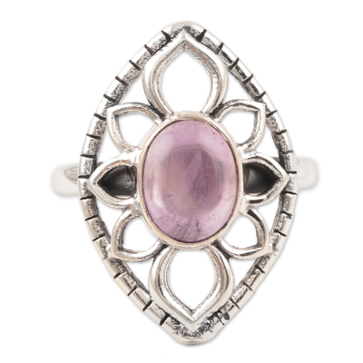 Floral Shape Amethyst Cocktail Ring Crafted in India