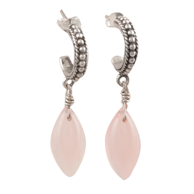 Pink Chalcedony Half-Hoop Dangle Earrings from India