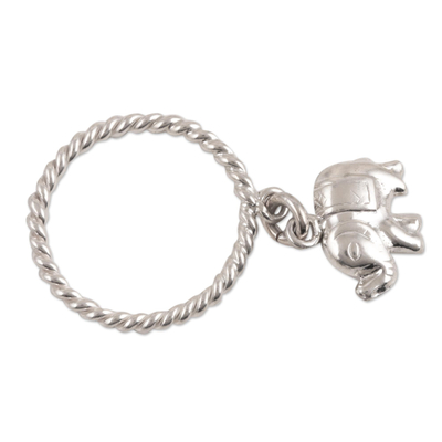 Sterling Silver Band Ring with Elephant Charm from India