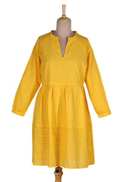 Short Cotton Babydoll Dress in Yellow