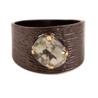 Gold Accented Prasiolite Single-Stone Ring from India