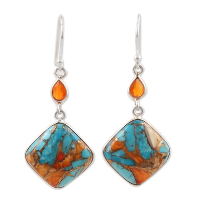 Carnelian and Composite Turquoise Sterling Silver Earrings