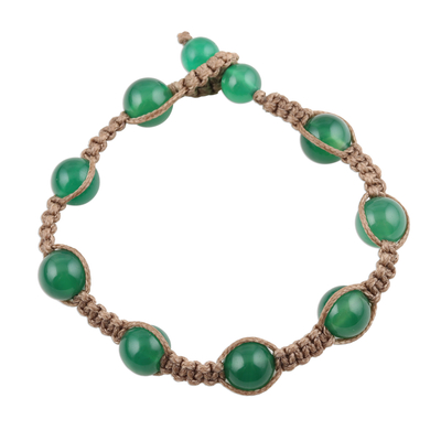Hand-Knotted Green Onyx Macrame Bracelet from India