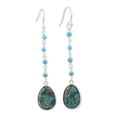 Composite Turquoise Link Dangle Earrings Crafted in India