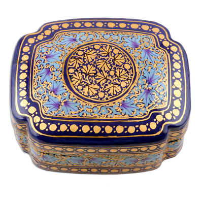 Blue and Gold Papier Mache and Wood Decorative Box