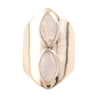 Rainbow Moonstone Wide Sterling Silver Ring