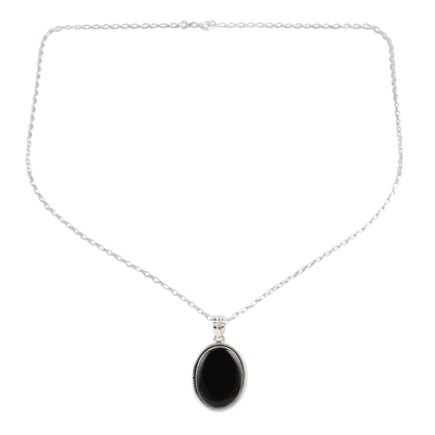 Black Onyx Cabochon Pendant Necklace