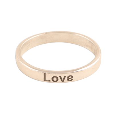 Sterling Silver Band Ring Inscribed with Love