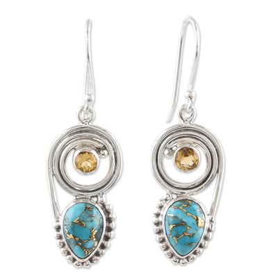 Citrine and Composite Turquoise Dangle Earrings