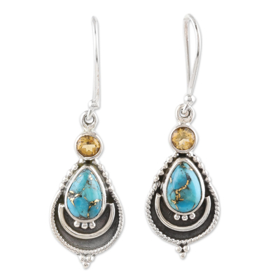 Citrine and Composite Turquoise Earrings from India