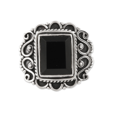 Sterling Silver and Onyx Cocktail Ring