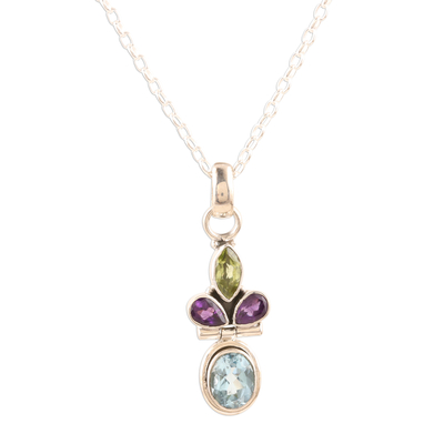 Pendant Necklace with Peridot, Blue Topaz and Amethyst