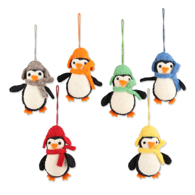 Handmade Felted Wool Penguin ornaments (Set of 6)