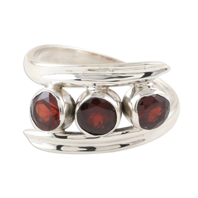 Triple Garnet and Sterling Silver Cocktail Ring