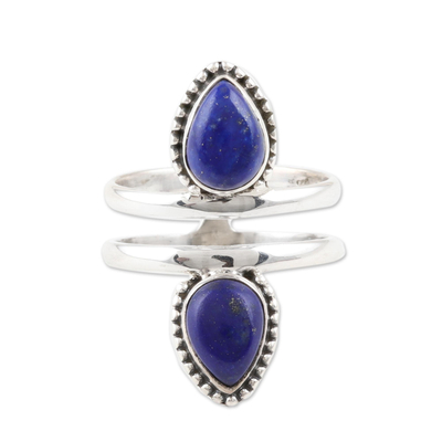 Two-Stone Lapis Lazuli and Silver Cocktail Ring