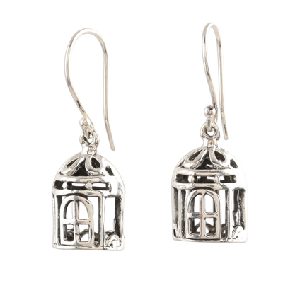 Charming Sterling Silver Bird Cage Earrings