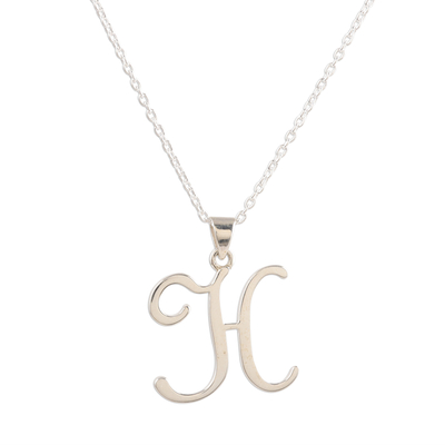 Pendant Necklace for Initial H in Sterling Silver