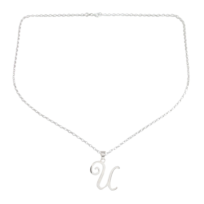 Name Initial U Sterling Silver Pendant Necklace