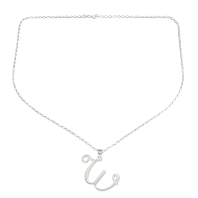 Sterling Silver W Initial Pendant Necklace
