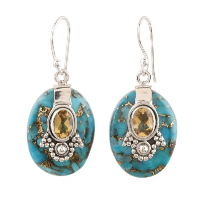 Composite Turquoise Sterling Silver Dangle Earrings