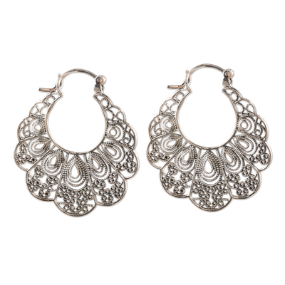 Lacy Filigree Sterling Silver Hoop Earrings