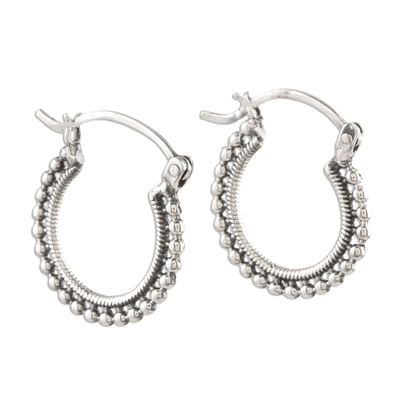Beaded Sterling Silver Hoops from India