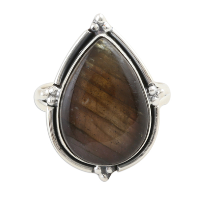 Labradorite and Sterling Silver Pear-Shaped Cocktail Ring