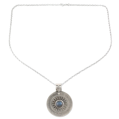 Sterling Silver Medallion Pendant with Labradorite Cabochon