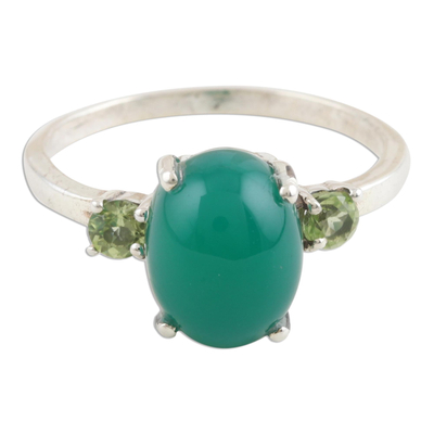 Green Onyx and Peridot Cocktail Ring from India