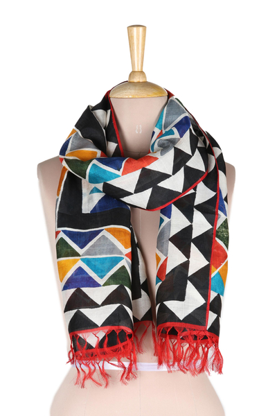 Multicolored Hand Painted Pure Silk Scarf