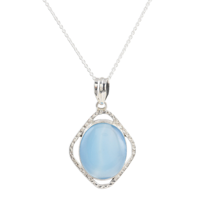 Oval Chalcedony Sterling Silver Pendant Necklace