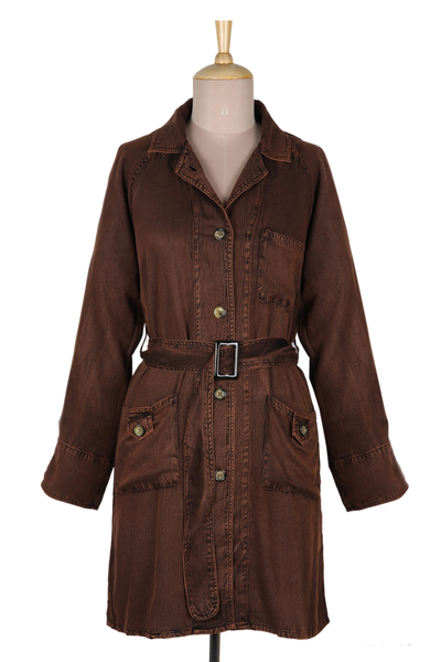 Stone Washed Brown Viscose Trench Coat