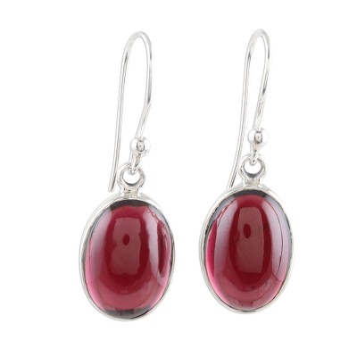 Garnet Cabochon Dangle Earrings