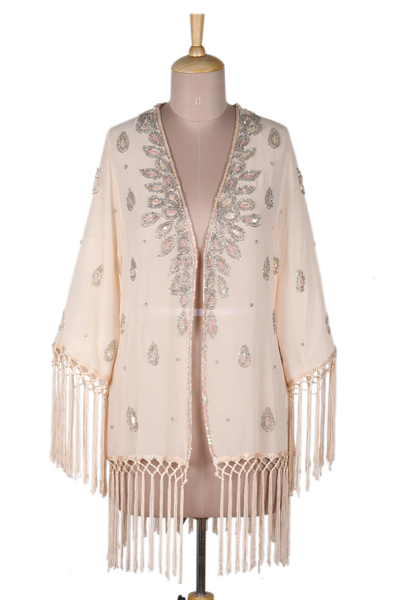 Beaded and Sequined Crepe Jacket from India