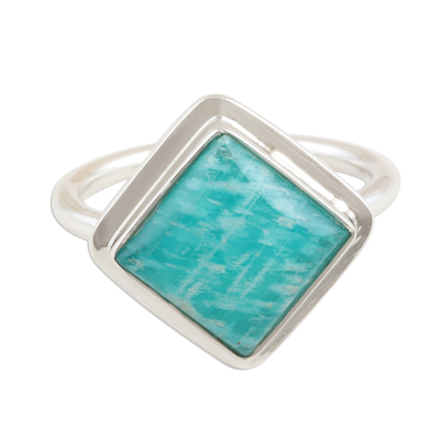 Square Amazonite Sterling Silver Cocktail Ring