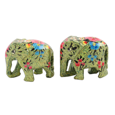Hand-Painted Papier Mache Elephant Figurines (Pair)