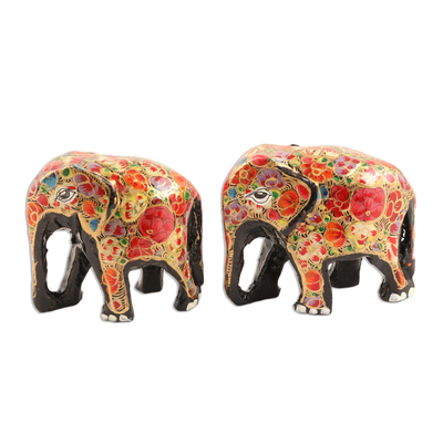 Multicolored Papier Mache Elephant Figurines (Pair)