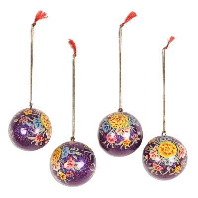 Beautiful Floral Papier Mache Ornaments (Set of 4)